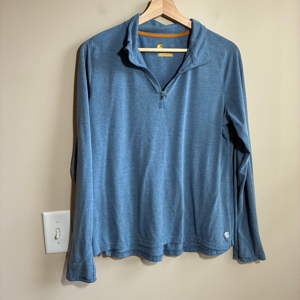 Carhartt Force Quarter Zip Pullover L Blue Heather Womens Slightly Fitted